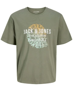 Duża męska koszulka t-shirt z nadrukiem Jack & Jones 12295978 khaki
