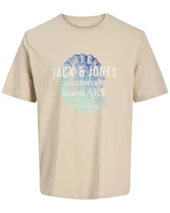 Duża męska koszulka t-shirt z nadrukiem Jack & Jones 12295978 beżowy