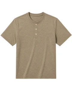 Duża męska gładka koszulka na guziki krótki rękaw t-shirt Double Urban Outfitters TS-9146 beżowo-szary