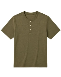 Duża męska gładka koszulka na guziki krótki rękaw t-shirt Double Urban Outfitters TS-9146 khaki