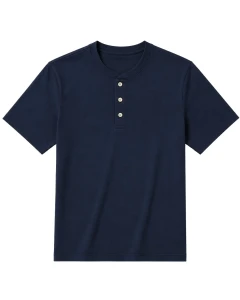 Duża męska gładka koszulka na guziki krótki rękaw t-shirt Double Urban Outfitters TS-9146 granatowy