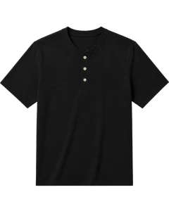 Duża męska gładka koszulka na guziki krótki rękaw t-shirt Double Urban Outfitters TS-9146 czarny