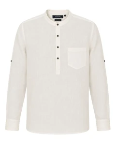 Duża męska koszula długi rękaw gładka lniana Double Urban Outfitters GS-5200 biała