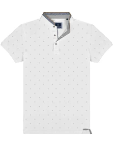 Duża męska koszulka polo na stójce wzorzysta Double Urban Outfitters PS-3082 biała