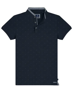 Duża męska koszulka polo na stójce wzorzysta Double Urban Outfitters PS-3082 granatowa