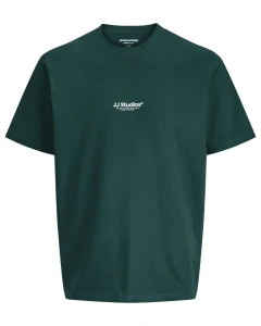 Duży męski t-shirt koszulka z nadrukiem krótkim rękawem Jack & Jones 12279591 ciemnozielona