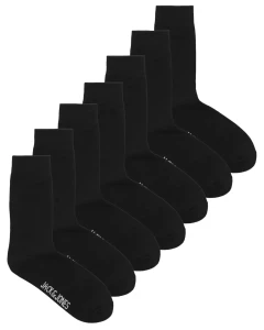 Duże męskie gładkie skarpetki  7-pak Jack & Jones 12273981 czarne 
