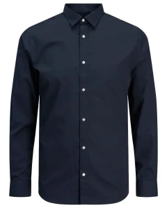 Duża męska gładka koszula długi rękaw Jack & Jones 12200623 granatowa