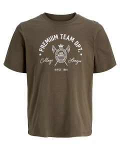 Duży męski t-shirt koszulka z nadrukiem krótki rękaw Jack & Jones 12308042 khaki