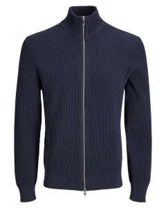 Duży rozpinany męski sweter ze stójką Jack & Jones 12298714 granatowy