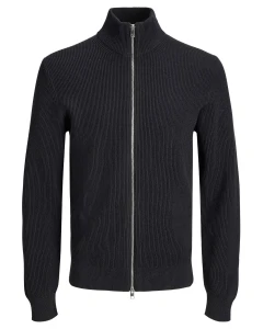 Duży rozpinany męski sweter ze stójką Jack & Jones 12298714 czarny