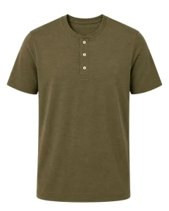 Duża męska gładka koszulka na guziki krótki rękaw t-shirt Double Urban Outfitters TS-9146 khaki