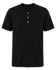 Duża męska gładka koszulka na guziki krótki rękaw t-shirt Double Urban Outfitters TS-9146 czarny