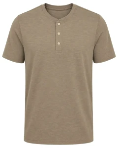 Duża męska gładka koszulka na guziki krótki rękaw t-shirt Double Urban Outfitters TS-9146 beżowo-szary