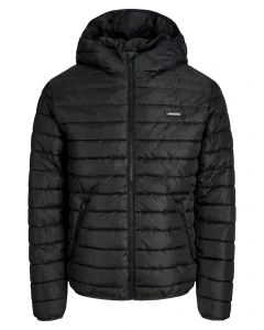 Duża męska kurtka jesienno-zimowa pikowana z kapturem Jack & Jones  12306170 czarna