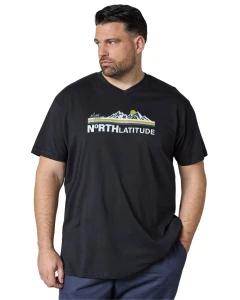 Duży męski t-shirt koszulka z nadrukiem krótki rękaw North Latitude 63120-0099 czarna