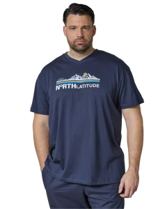Duży męski t-shirt koszulka z nadrukiem krótki rękaw North Latitude 63120-0580 granatowa