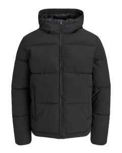 Duża męska kurtka jesienno-zimowa pikowana z kapturem Jack & Jones 12303958 czarna