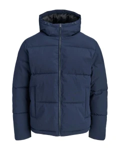 Duża męska kurtka jesienno-zimowa pikowana z kapturem Jack & Jones 12303958 granatowa