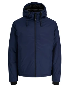 Duża męska jesienna wodoodporna kurtka z kapturem Jack & Jones 12302944 granatowa