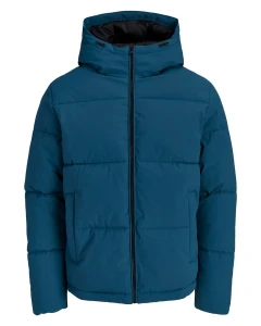 Duża męska kurtka jesienno-zimowa pikowana z kapturem Jack & Jones 12303958 turkusowa