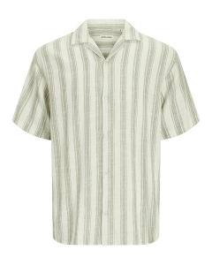 Duża męska koszula bawełniana w paski z krótkim rękawem i kołnierzykiem Jack & Jones 12294572 khaki