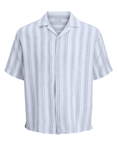 Duża męska koszula bawełniana w paski z krótkim rękawem i kołnierzykiem Jack & Jones 12294572 biało-niebieska