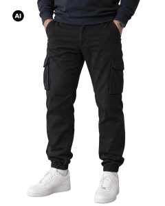 Duże męskie spodnie bojówki ze ściągaczami Jack  & Jones 12181655 czarne