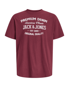 Duża męska koszulka krótki rękaw t-shirt z napisami Jack & Jones 12311939 bordowy