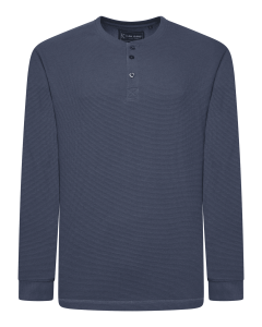 Duża męska koszulka z guzikami longsleeve Kam 5834 ciemnoniebieska