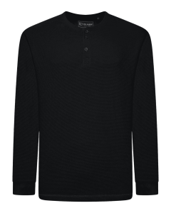 Duża męska koszulka z guzikami longsleeve Kam 5834 czarna