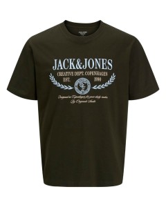 Duża męska koszulka t-shirt Jack & Jones 12305847 ciemnozielony
