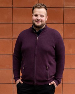 Duży męski rozpinany sweter ze stójką Double Urban Outfitters KNIT-8024 bordowy
