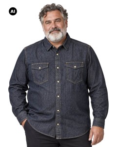 Duża męska jeansowa koszula z długim rękawem Double Urban Outfitters DS-5040 granatowa