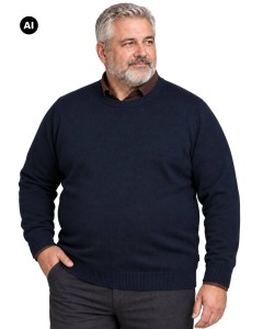 Duży męski sweter gładki wkładany przez głowę Double Urban Outfitters KNIT-8019 granatowy