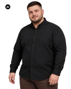Duża męska koszula gładka z długim rękawem z kołnierzykiem Double Urban Outfitters GS-5115 czarna