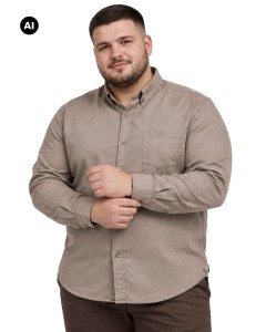 Duża męska koszula gładka z długim rękawem z kołnierzykiem Double Urban Outfitters GS-5115 szarobeżowa