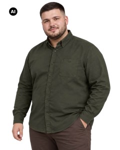 Duża męska koszula gładka z długim rękawem z kołnierzykiem Double Urban Outfitters GS-5115 khaki