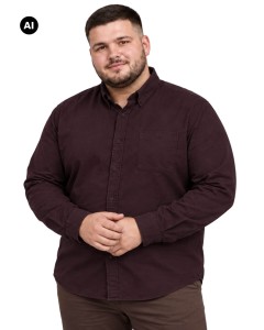 Duża męska koszula gładka z długim rękawem z kołnierzykiem Double Urban Outfitters GS-5115 bordowa