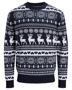 Duży męski sweter świąteczny Jack & Jones 12301734 granatowo-biały