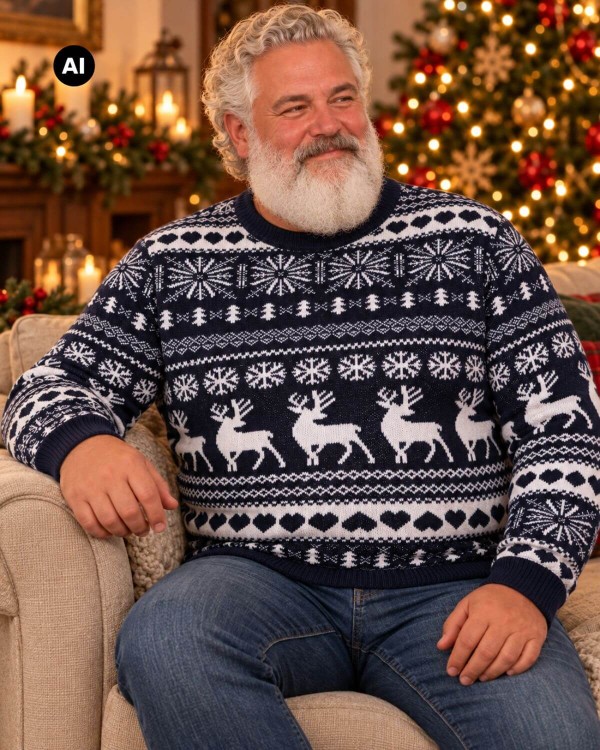 Granatowy sweter meski w renifery XXL