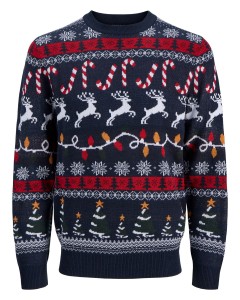 Duży męski sweter świąteczny Jack & Jones 12301734 granatowo-czerwony