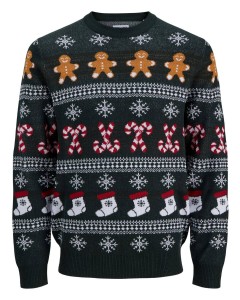 Duży męski sweter świąteczny Jack & Jones 12301734 ciemnozielony