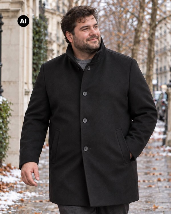 Elegancki czarny plaszcz meski plus size