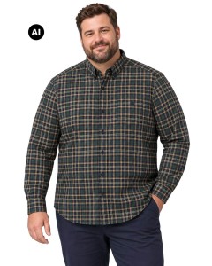 Duża męska koszula w kratkę długi rękaw Double Outfitters FS-5230 zielono-granatowo-beżowa 