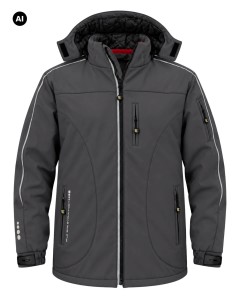  Duża męska kurtka softshell zimowa z kapturem Kam KV59 ciemnoszara